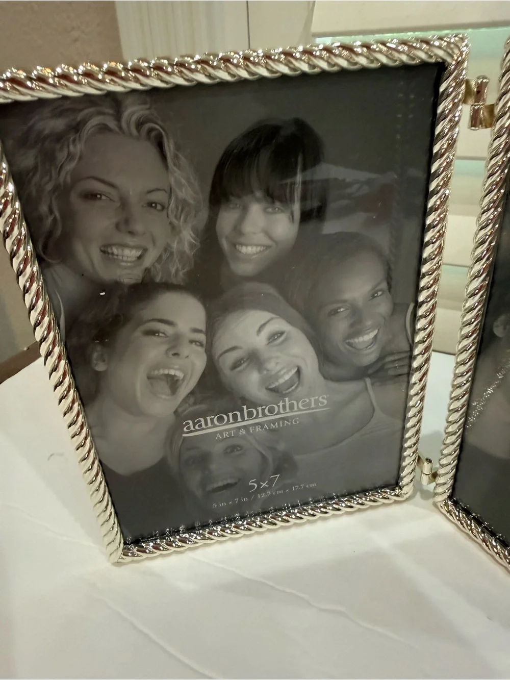 Aaron Brothers Silverplate Rope Border Double Picture Frame 5”x 7” Photos